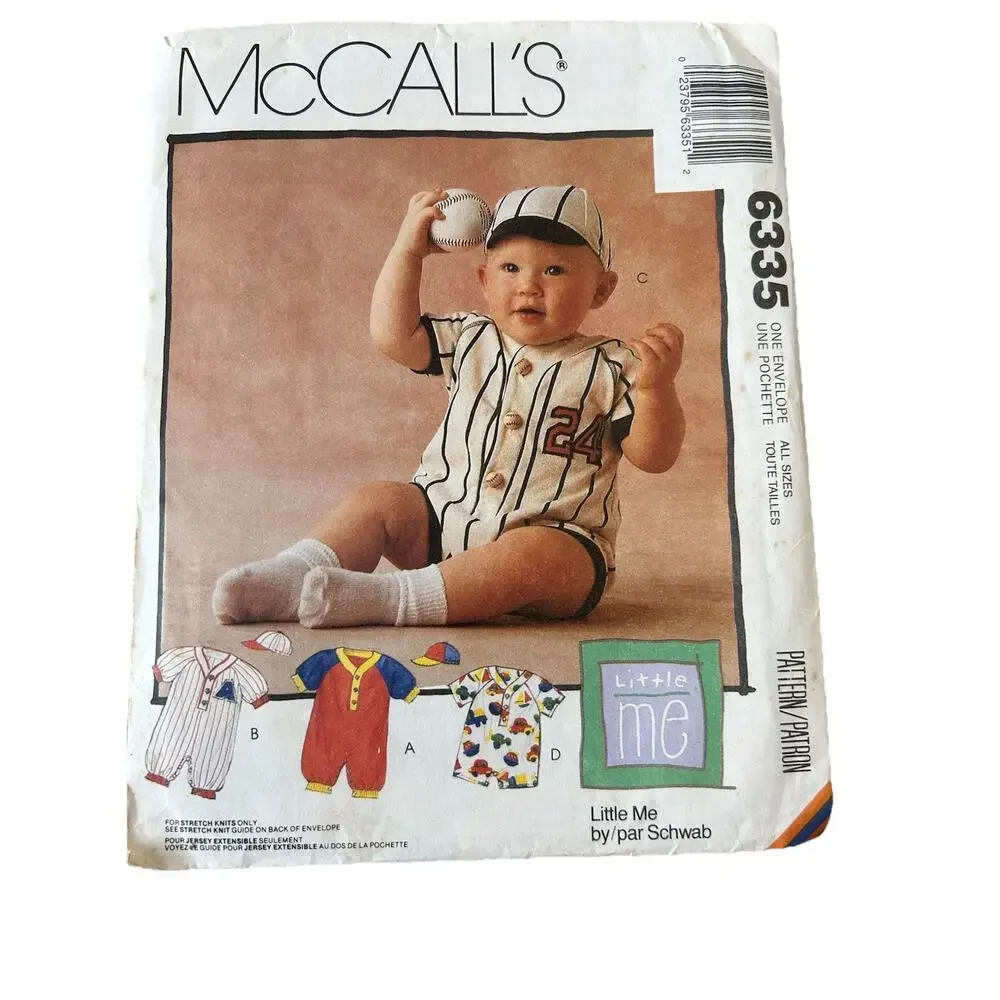 2 McCalls Baby Boy Sewing Patterns Baseball Uniform Outfits One Piece 6335 9407